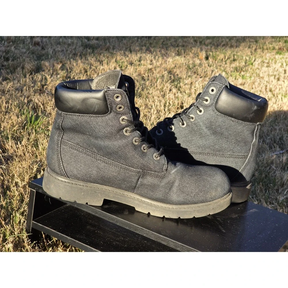 Lugz Mantle Hi Mens Denim Boots Black Textile Lace Up Work Boots Size 11